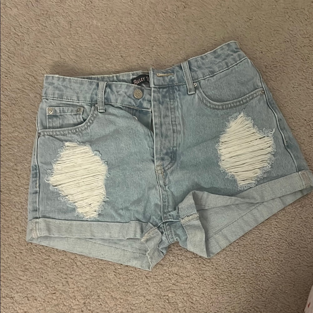 Blue High-Waisted Distressed Jean Shorts